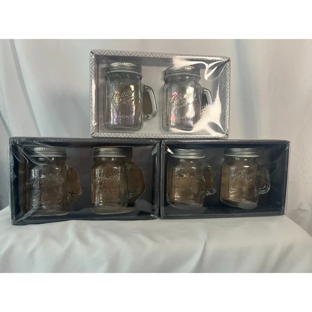 3X Mason Craft & More Glass Salt & Pepper Shakers Mason Jar w/ Handles 2 Pc Set